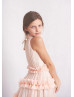 High Neck Peach Tulle Ruffled Twirl Flower Girl Dress